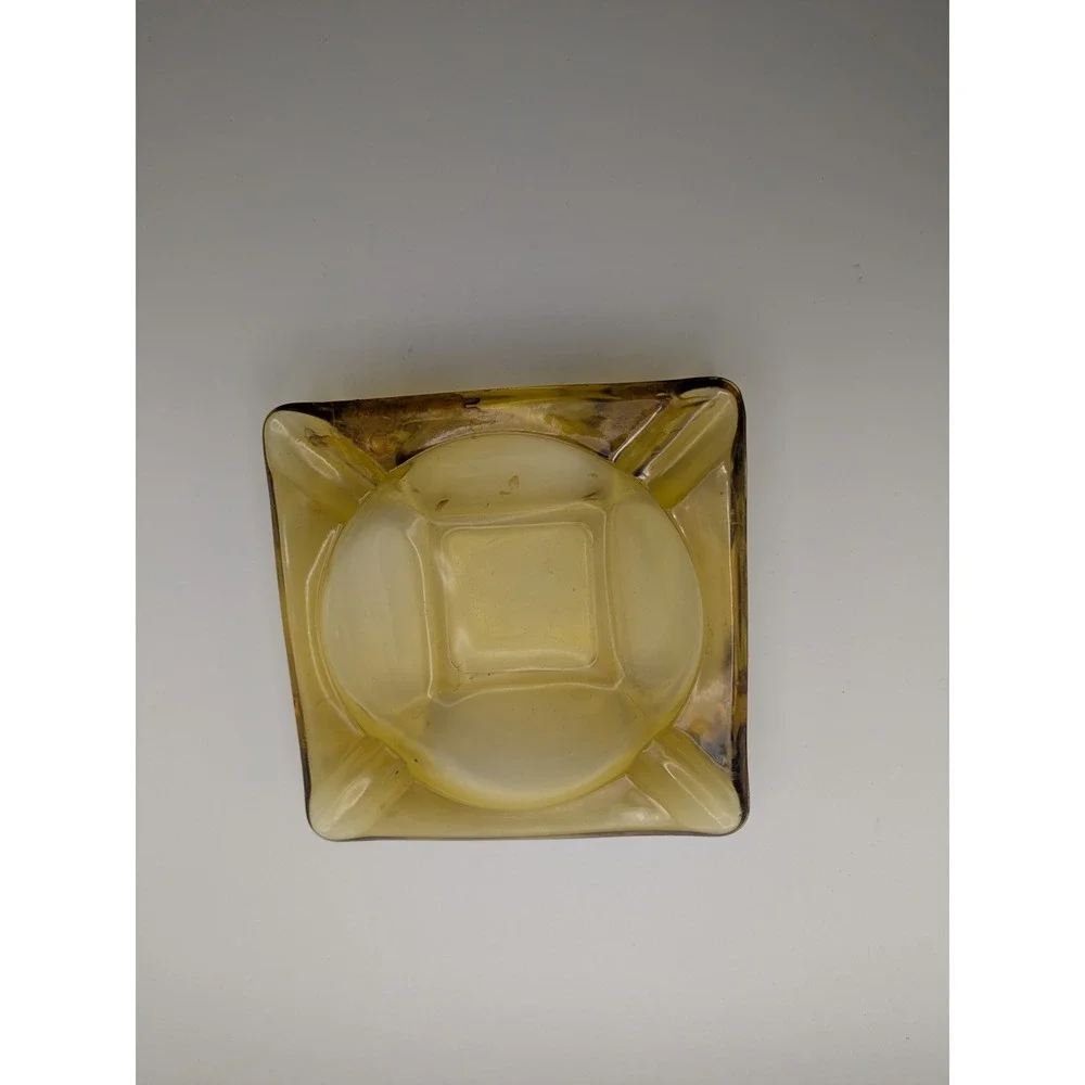 Amber Honey Colored Glass‎ Ashtray Square Vintage Retro Vanity Decor 6 inches